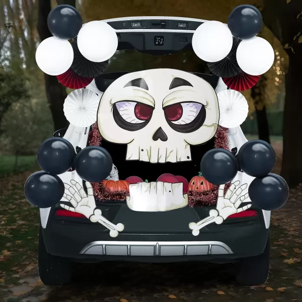 JOYIN Halloween Trunk or Treat Car Decorations Kit with Skeleton Design Car Archway Garage Decoration a Set of Skeleton Paper Board Balloons and Tinsel Streamer Garland Halloween Decorations Outside