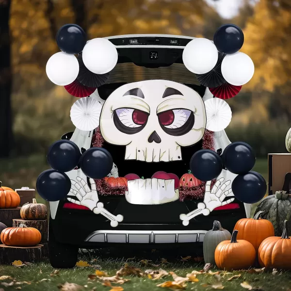 JOYIN Halloween Trunk or Treat Car Decorations Kit with Skeleton Design Car Archway Garage Decoration a Set of Skeleton Paper Board Balloons and Tinsel Streamer Garland Halloween Decorations Outside