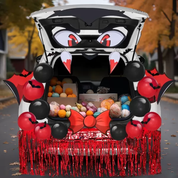 JOYIN Halloween Trunk or Treat Car Decorations Kit with Vampire Design Car Archway Garage Decoration with Bats Balloons Tassel and a Set of Vampire PVC Boards