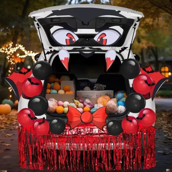 JOYIN Halloween Trunk or Treat Car Decorations Kit with Vampire Design Car Archway Garage Decoration with Bats Balloons Tassel and a Set of Vampire PVC Boards