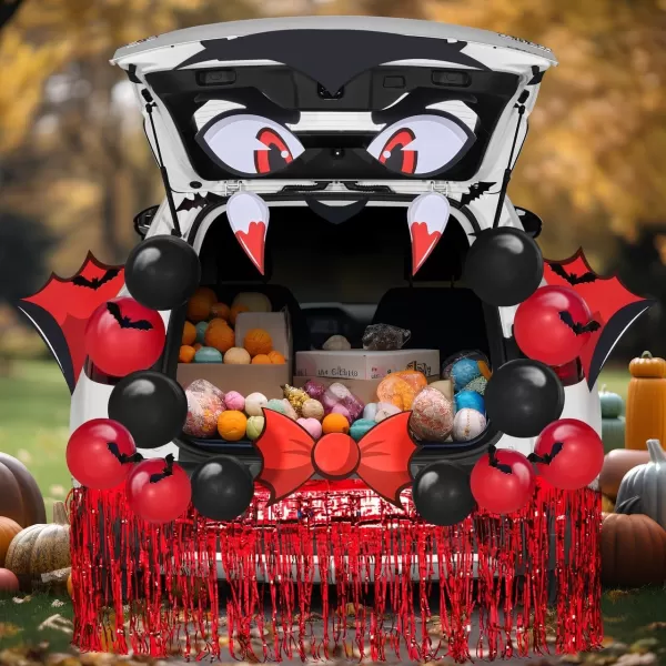 JOYIN Halloween Trunk or Treat Car Decorations Kit with Vampire Design Car Archway Garage Decoration with Bats Balloons Tassel and a Set of Vampire PVC Boards