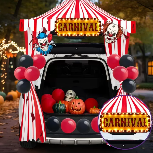 JOYIN Trunk Or Treat Car Decorations Kit for SUV Halloween Decorations Outdoor Circus Carnival Clown Decor Balloons LED Lights Car Stickers Treat or Trick Haunted House Door Archway Entryway Boards
