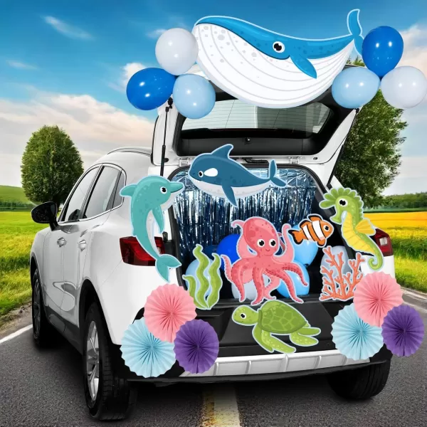 JOYIN Trunk Or Treat Car Decorations Kit for SUV Halloween Decorations Outdoor Halloween Decor Ocean Sea Animals Balloons Shark Seaweed Turtle Octopus Whale Dolphin Car Stickers Door Archway Entryway