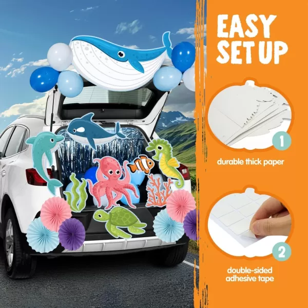 JOYIN Trunk Or Treat Car Decorations Kit for SUV Halloween Decorations Outdoor Halloween Decor Ocean Sea Animals Balloons Shark Seaweed Turtle Octopus Whale Dolphin Car Stickers Door Archway Entryway