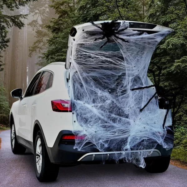 JOYIN Trunk Or Treat Car Decorations Kit for SUV Halloween Decorations Outdoor Halloween Stretch Spider Web Decor Haunted House Door Archway Entryway Dot Glue