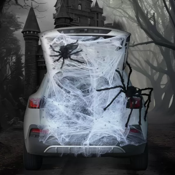 JOYIN Trunk Or Treat Car Decorations Kit for SUV Halloween Decorations Outdoor Halloween Stretch Spider Web Decor Haunted House Door Archway Entryway Dot Glue