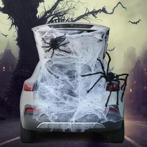JOYIN Trunk Or Treat Car Decorations Kit for SUV Halloween Decorations Outdoor Halloween Stretch Spider Web Decor Haunted House Door Archway Entryway Dot Glue