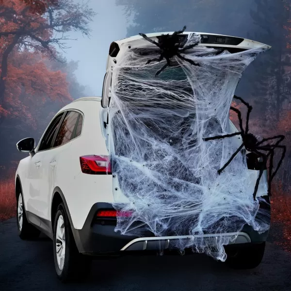 JOYIN Trunk Or Treat Car Decorations Kit for SUV Halloween Decorations Outdoor Halloween Stretch Spider Web Decor Haunted House Door Archway Entryway Dot Glue