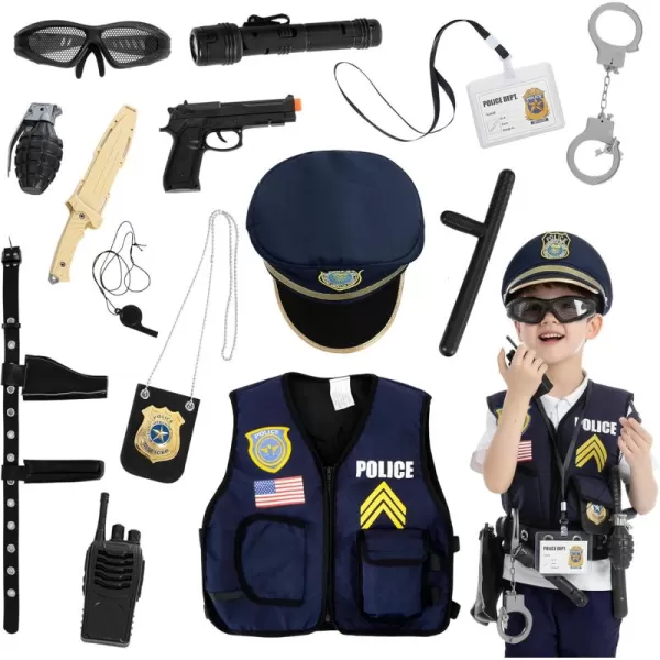 JOYIN 14 Pcs Police Pretend Play Toys Hat and Uniform Outfit for Halloween Dress Up Party Police Officer Costume Roleplaying