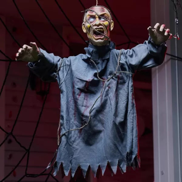 JOYIN 30 Halloween Hanging Zombie Plastic Creepy Zombie with Web for Halloween Indoor Outdoor Decoration Haunted House Prop Halloween Party Supplies Decor