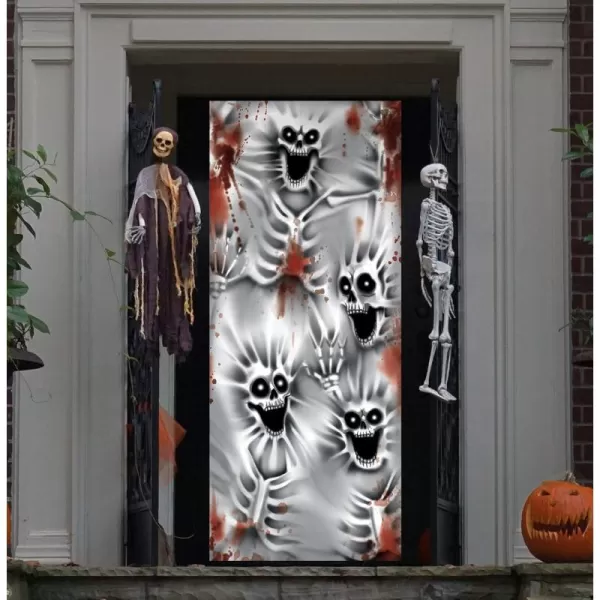 JOYIN 30x72 Door Cover Halloween Door Decor Decorations Indoor Creepy Haunted House Halloween Stickers Party Supplies Favors Garage Door Window Wall Cover Scary Skeletonscary skeleton