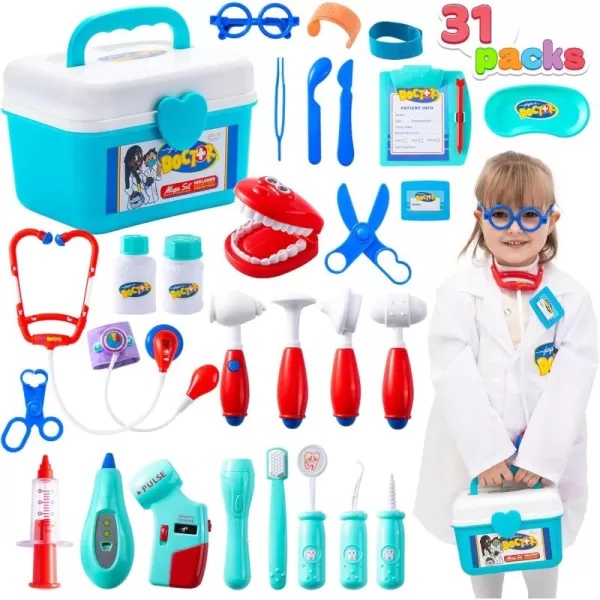 JOYIN 31Pcs Doctor Kit for KidsPretend Play Toys Educational Dentist Medical Kit with Electronic StethoscopeDoctor Role Play CostumeDurable Medical Dr Kit Toys for Boys Girls Gifts Ages 3
