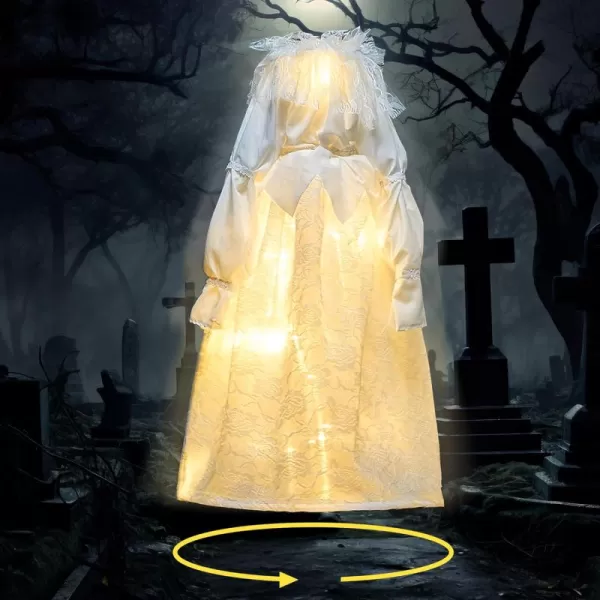 JOYIN 35quot Bride Ghost Halloween Decorations Outdoor Rotating Light Up Bride Hanging Animatronic Decor with SoundActivated Lights and Bridal Gown Halloween Decor for Haunted House Prop Dcor Outside