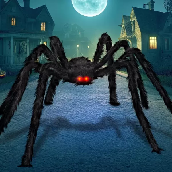 JOYIN 65ft Halloween Hairy Spider Outdoor DecorationsLightup LED Eyes Scary Giant Spider Fake Large Spider Hairy Spider Props for Halloween Yard Decorations Party Outdoor and Outdoor Decor Black