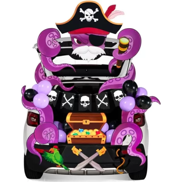 JOYIN Halloween Pirate Trunk Or Treat Car Decorations Kit for SUV Halloween Decorations Outdoor Indoor Decor Octopus Halloween Banner Haunted House Trunk Archway Car Balloons Knife Treasure Chest