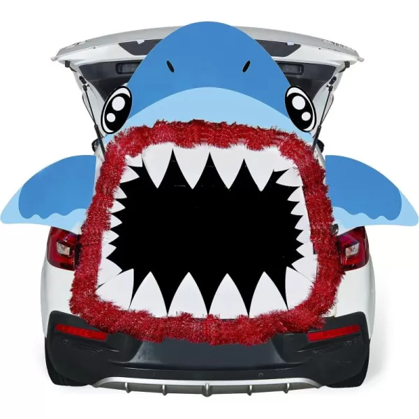 JOYIN Halloween Shark Trunk or Treat Decorations Kit for SUV Car Archway Garage Door Decoration Car Stickers Shark Paperboard Tassels DoubleSided Tapes Halloween Decoration Outside
