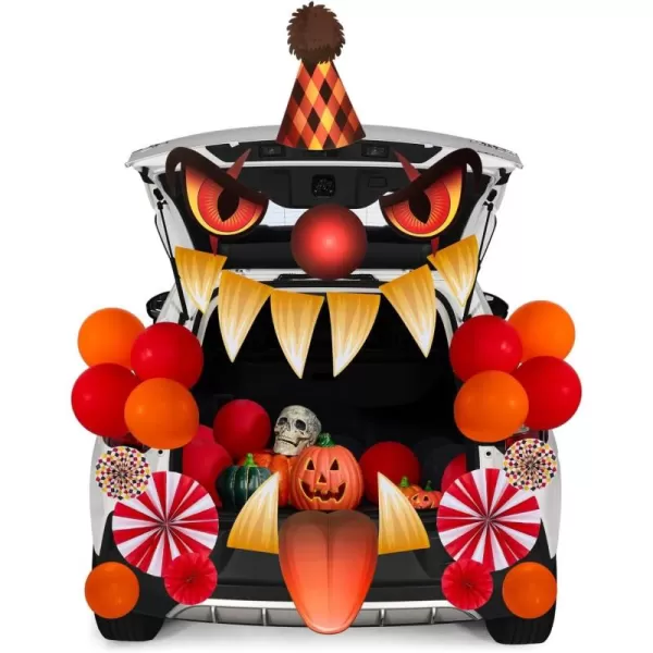 JOYIN Halloween Trunk Or Treat Decorations Kit With Creepy Clown Design Car Archway Garage Door Decoration Haunted House Car Stickers With a Set Of Clown PVC Paper Balloons For Vehicle Decorations