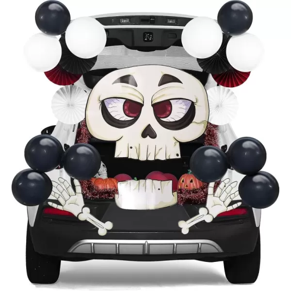JOYIN Halloween Trunk or Treat Car Decorations Kit with Skeleton Design Car Archway Garage Decoration a Set of Skeleton Paper Board Balloons and Tinsel Streamer Garland Halloween Decorations Outside