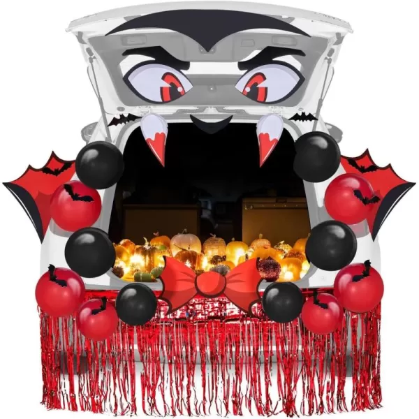 JOYIN Halloween Trunk or Treat Car Decorations Kit with Vampire Design Car Archway Garage Decoration with Bats Balloons Tassel and a Set of Vampire PVC Boards