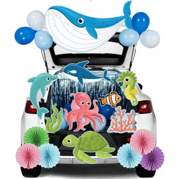 JOYIN Trunk Or Treat Car Decorations Kit for SUV Halloween Decorations Outdoor Halloween Decor Ocean Sea Animals Balloons Shark Seaweed Turtle Octopus Whale Dolphin Car Stickers Door Archway Entryway