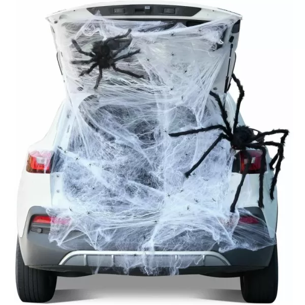 JOYIN Trunk Or Treat Car Decorations Kit for SUV Halloween Decorations Outdoor Halloween Stretch Spider Web Decor Haunted House Door Archway Entryway Dot Glue