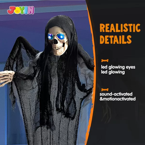JOYIN 2 Pcs 40quot Halloween Hanging Ghost Decorations Outdoor Halloween Skeleton Ghosts Decor One Flying Grim Reaper and One Skeleton Pirate with LED Flashing Eyes for Halloween Yard Patio Porch Decor