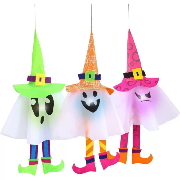 JOYIN 3 Packs 30 Halloween Decorations Outdoor Ghost LED Light Up Lantern Ghost Halloween Decor for Tree Front Yard Patio Lawn Garden Party Decoration