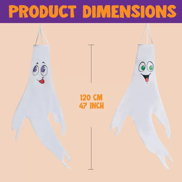 JOYIN 3 Pcs 47 Lighted Ghost Windsock Flag Decor Halloween Decorations Outdoor LED Lights White Hanging Windsocks Halloween Party Supplies Tree Yard Lawn Garden Cute Scary