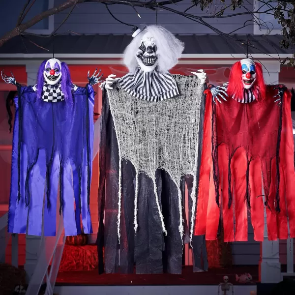 JOYIN 3 Pcs Hanging Clown Decor Halloween Decorations Outdoor Party Supplies Props Haunted House Front Porch Yard Garden Lawn Patio Scary Horror Life Size