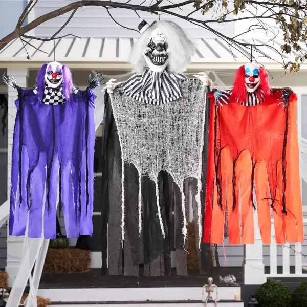 JOYIN 3 Pcs Hanging Clown Decor Halloween Decorations Outdoor Party Supplies Props Haunted House Front Porch Yard Garden Lawn Patio Scary Horror Life Size