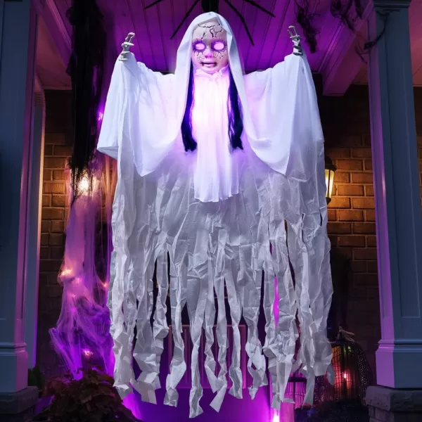 JOYIN 43quot Halloween Hanging Ghost Decoration Halloween Scary Hanging Ghost Girl with Lightup Head for Halloween Outdoor Yard Patio Decoration Halloween Haunted House Decorations