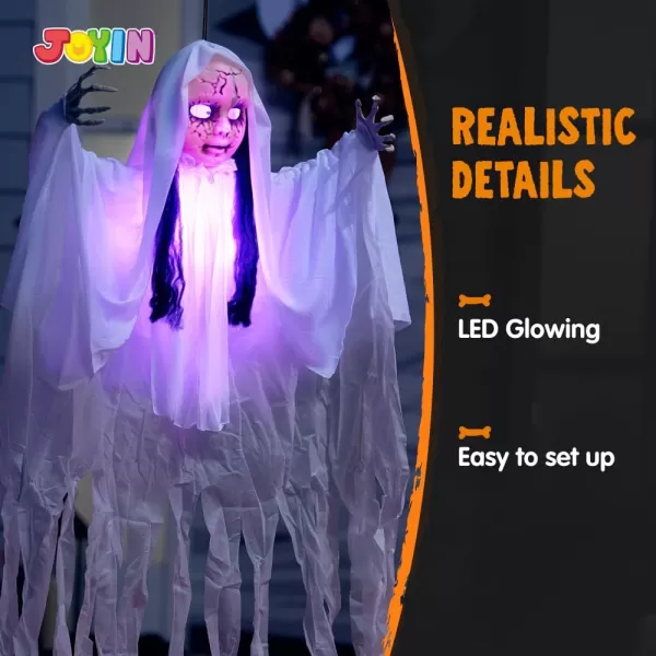 JOYIN 43quot Halloween Hanging Ghost Decoration Halloween Scary Hanging Ghost Girl with Lightup Head for Halloween Outdoor Yard Patio Decoration Halloween Haunted House Decorations
