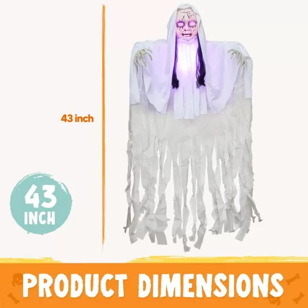 JOYIN 43quot Halloween Hanging Ghost Decoration Halloween Scary Hanging Ghost Girl with Lightup Head for Halloween Outdoor Yard Patio Decoration Halloween Haunted House Decorations