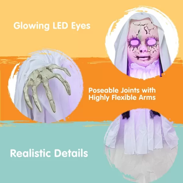 JOYIN 43quot Halloween Hanging Ghost Decoration Halloween Scary Hanging Ghost Girl with Lightup Head for Halloween Outdoor Yard Patio Decoration Halloween Haunted House Decorations