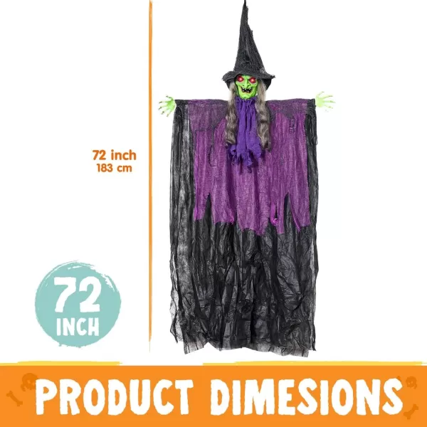 JOYIN 72 Hanging Witch Decor Halloween Decorations Outdoor Flying Witch Life Sized Sound Activated Light Up Eyes Party Supplies Garden Haunted House Front Porch Door Scary ModernModern
