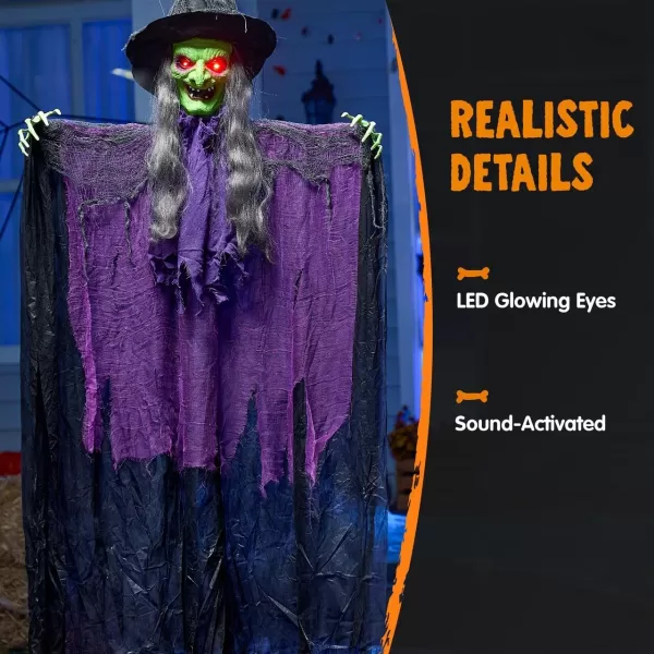 JOYIN 72 Hanging Witch Decor Halloween Decorations Outdoor Flying Witch Life Sized Sound Activated Light Up Eyes Party Supplies Garden Haunted House Front Porch Door Scary ModernModern