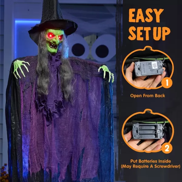 JOYIN 72 Hanging Witch Decor Halloween Decorations Outdoor Flying Witch Life Sized Sound Activated Light Up Eyes Party Supplies Garden Haunted House Front Porch Door Scary ModernModern