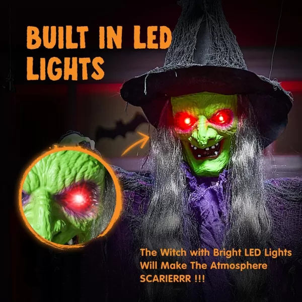 JOYIN 72 Hanging Witch Decor Halloween Decorations Outdoor Flying Witch Life Sized Sound Activated Light Up Eyes Party Supplies Garden Haunted House Front Porch Door Scary ModernModern