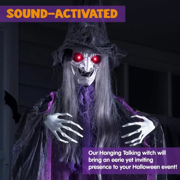 JOYIN 72 Hanging Witch Decor Halloween Decorations Outdoor Flying Witch Life Sized Sound Activated Light Up Eyes Party Supplies Garden Haunted House Front Porch Door Scary ModernOld World