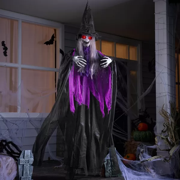 JOYIN 72 Hanging Witch Decor Halloween Decorations Outdoor Flying Witch Life Sized Sound Activated Light Up Eyes Party Supplies Garden Haunted House Front Porch Door Scary ModernOld World