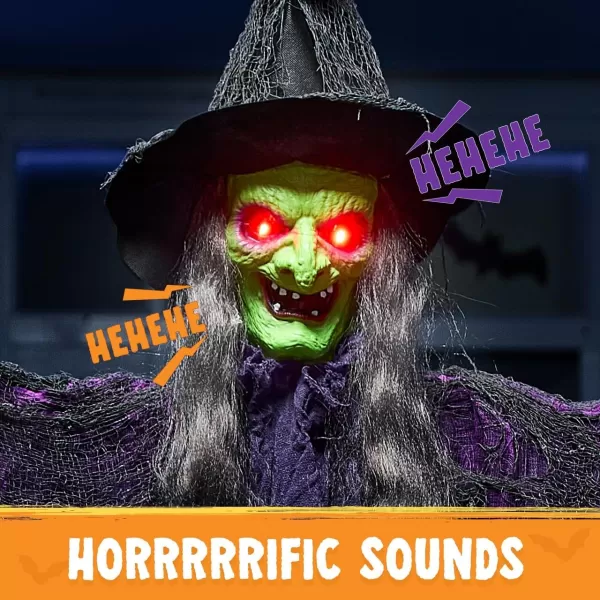 JOYIN 72 Hanging Witch Decor Halloween Decorations Outdoor Flying Witch Life Sized Sound Activated Light Up Eyes Party Supplies Garden Haunted House Front Porch Door Scary ModernModern