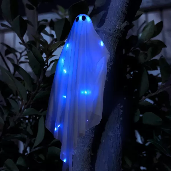 JOYIN Halloween Hanging Light up Ghost with Spooky Green LED Light 47 White Hanging Ghosts Halloween Hanging Decoration for Front Yard Patio Lawn Garden Party Decor Indoor OutdoorBlue Ghost
