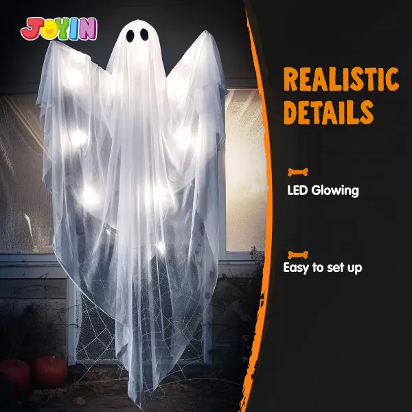 JOYIN Halloween Hanging Light up Ghost with Spooky Green LED Light 47 White Hanging Ghosts Halloween Hanging Decoration for Front Yard Patio Lawn Garden Party Decor Indoor OutdoorWhite Ghost