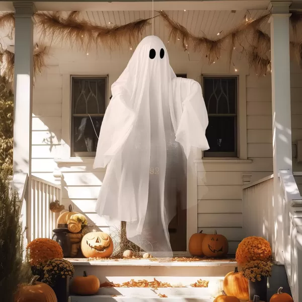 JOYIN Halloween Hanging Light up Ghost with Spooky Green LED Light 47 White Hanging Ghosts Halloween Hanging Decoration for Front Yard Patio Lawn Garden Party Decor Indoor OutdoorPurple Ghost