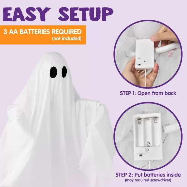 JOYIN Halloween Hanging Light up Ghost with Spooky Green LED Light 47 White Hanging Ghosts Halloween Hanging Decoration for Front Yard Patio Lawn Garden Party Decor Indoor OutdoorPurple Ghost