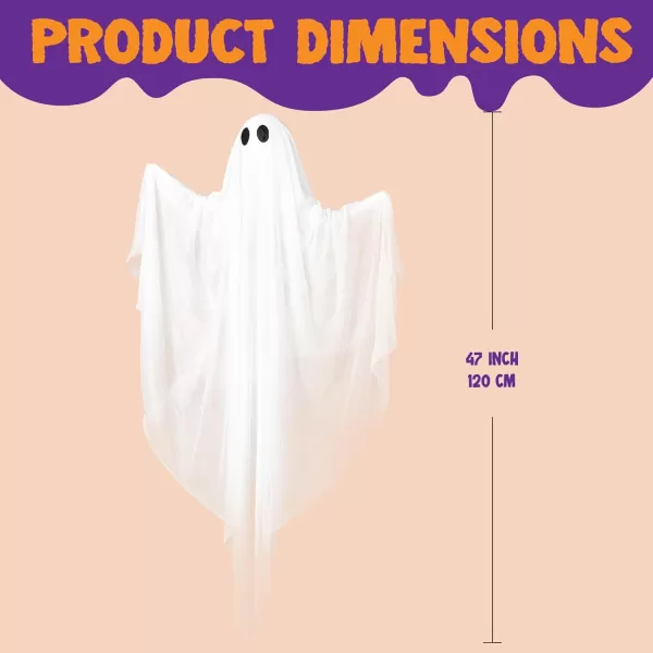 JOYIN Halloween Hanging Light up Ghost with Spooky Green LED Light 47 White Hanging Ghosts Halloween Hanging Decoration for Front Yard Patio Lawn Garden Party Decor Indoor OutdoorGreen Ghost