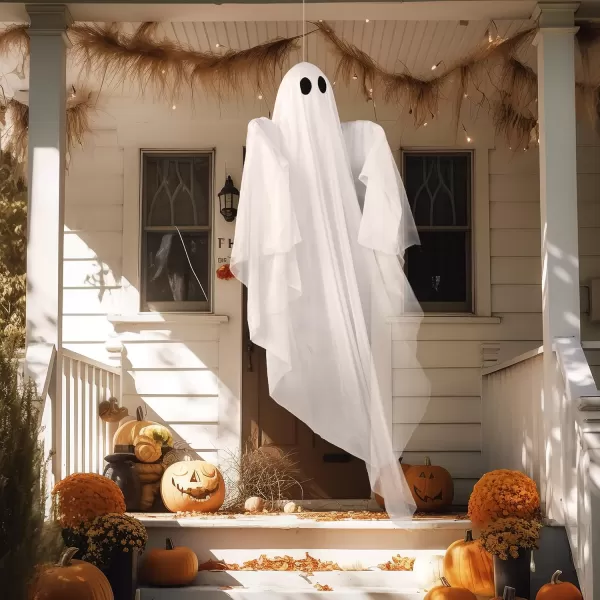 JOYIN Halloween Hanging Light up Ghost with Spooky Green LED Light 47 White Hanging Ghosts Halloween Hanging Decoration for Front Yard Patio Lawn Garden Party Decor Indoor OutdoorWarm White Ghost