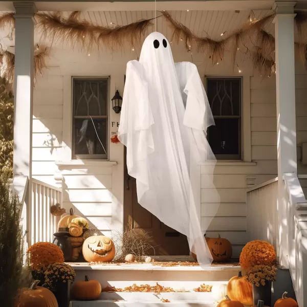 JOYIN Halloween Hanging Light up Ghost with Spooky Green LED Light 47 White Hanging Ghosts Halloween Hanging Decoration for Front Yard Patio Lawn Garden Party Decor Indoor OutdoorWhite Ghost