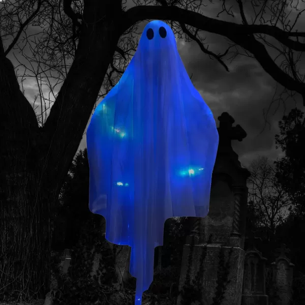 JOYIN Halloween Hanging Light up Ghost with Spooky Green LED Light 47 White Hanging Ghosts Halloween Hanging Decoration for Front Yard Patio Lawn Garden Party Decor Indoor OutdoorBlue Ghost