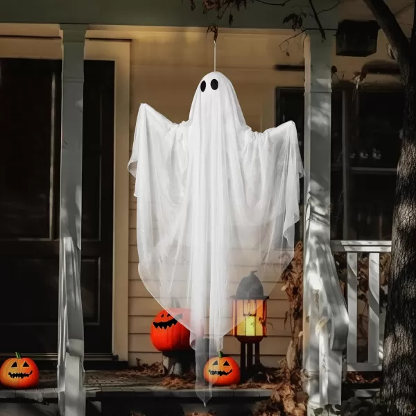 JOYIN Halloween Hanging Light up Ghost with Spooky Green LED Light 47 White Hanging Ghosts Halloween Hanging Decoration for Front Yard Patio Lawn Garden Party Decor Indoor OutdoorWhite Ghost
